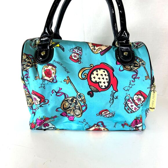 Betsey Johnson Turquoise Blue Multicolored Tea Time Print Insulated Satchel Bag - Picture 5 of 15
